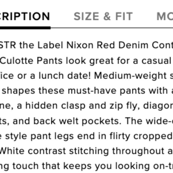 Nixon Red Contrast Stitch Culottes - Picture 7 of 7